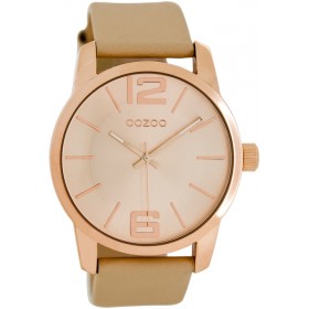 OOZOO Timepieces 43mm Rosegold Sand Leather Strap C7415